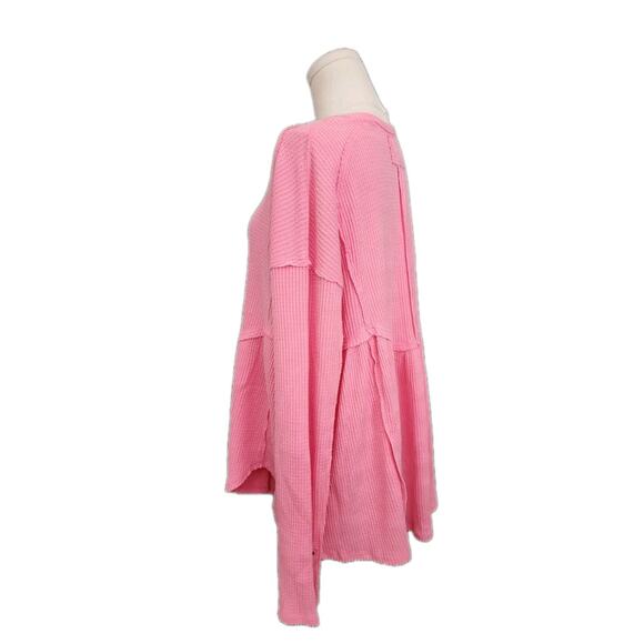 Free People Oh My Babydoll Cotton Waffle Weave Top Carnation Pink Boxy Large New - Picture 8 of 16
